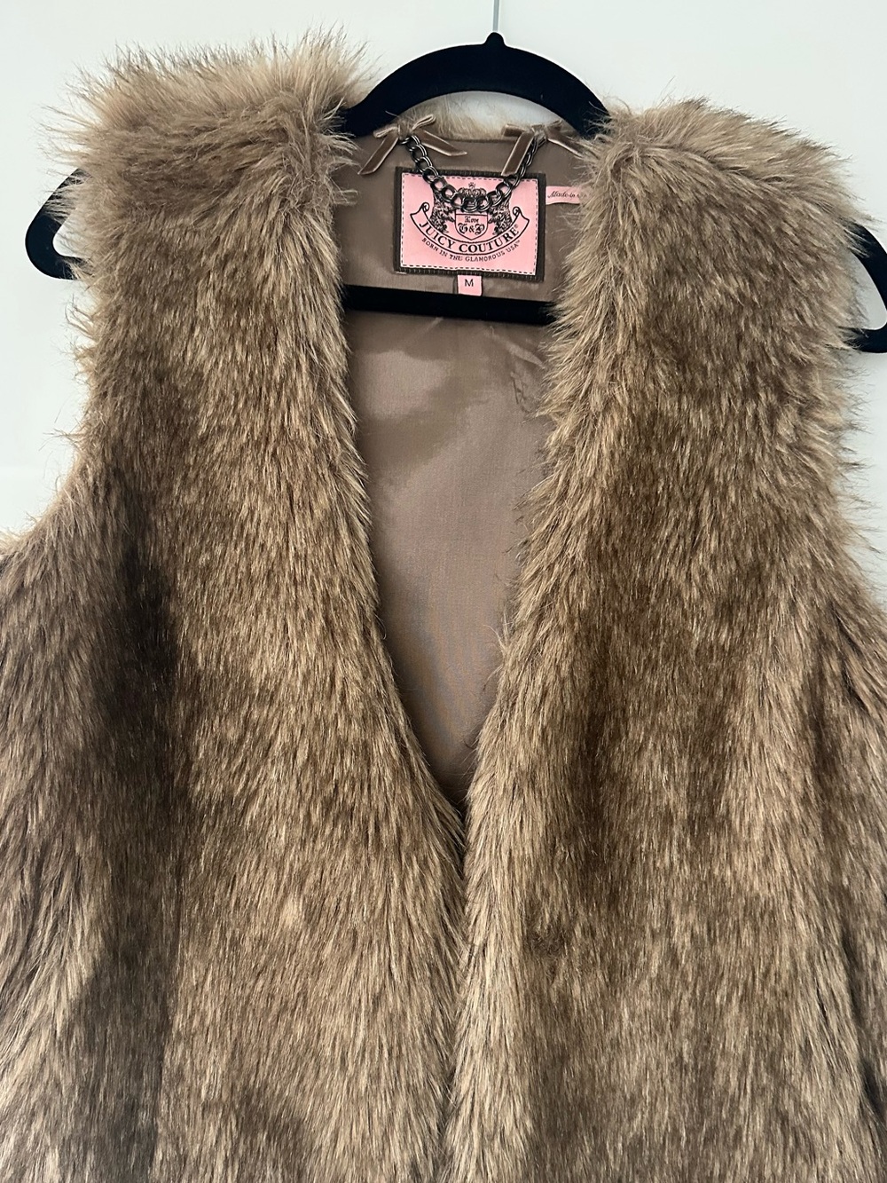 Juicy Couture Girls Faux Fur Vest in Taupe Brown